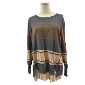 LOGO by Lori Goldstein Gray and Tan Striped Sweater